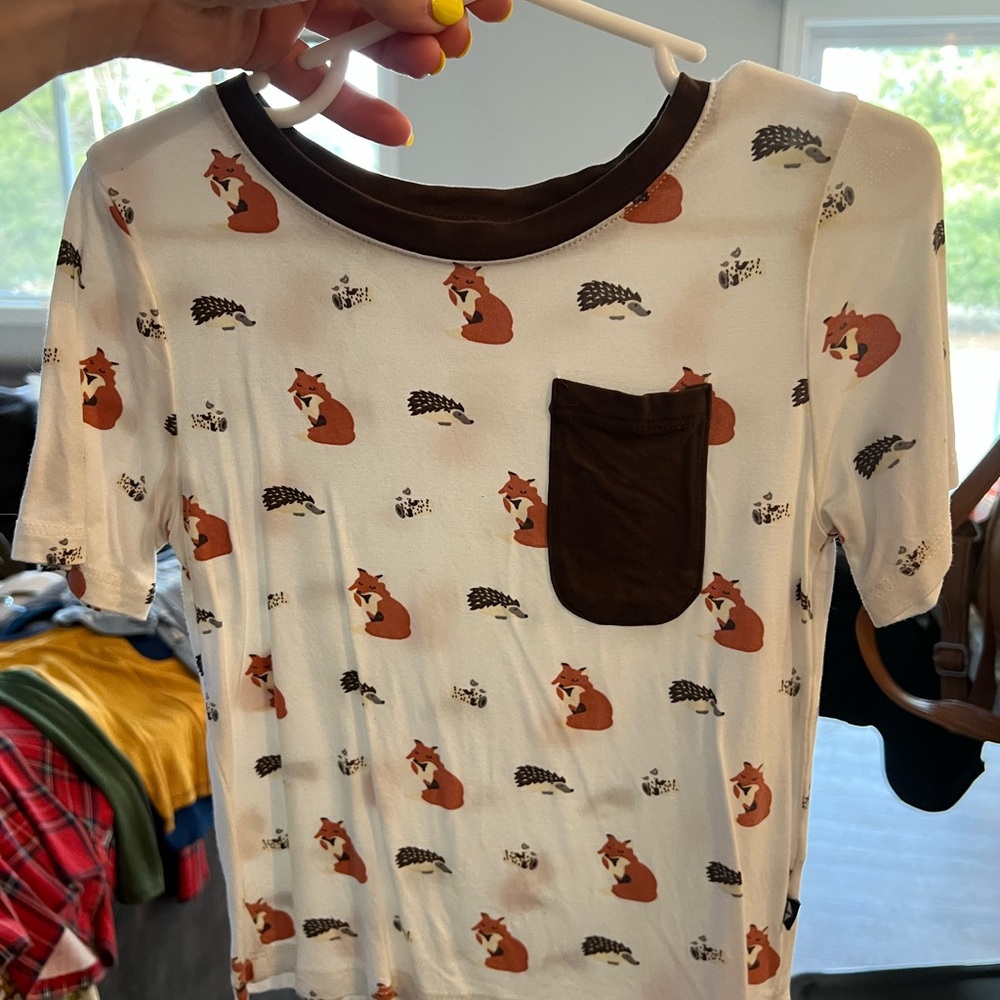 Kyte BABY Cream Tee with Brown Woodland Fox Print